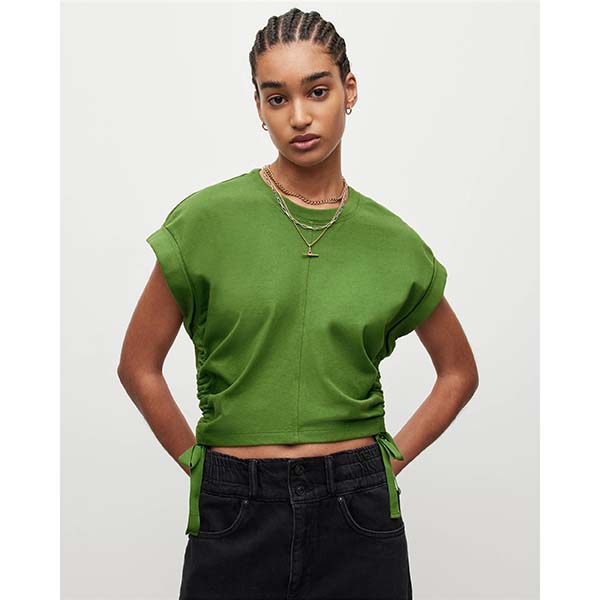 Allsaints Australia Womens Mira Cropped Drawcord T-Shirt Green AU51-016